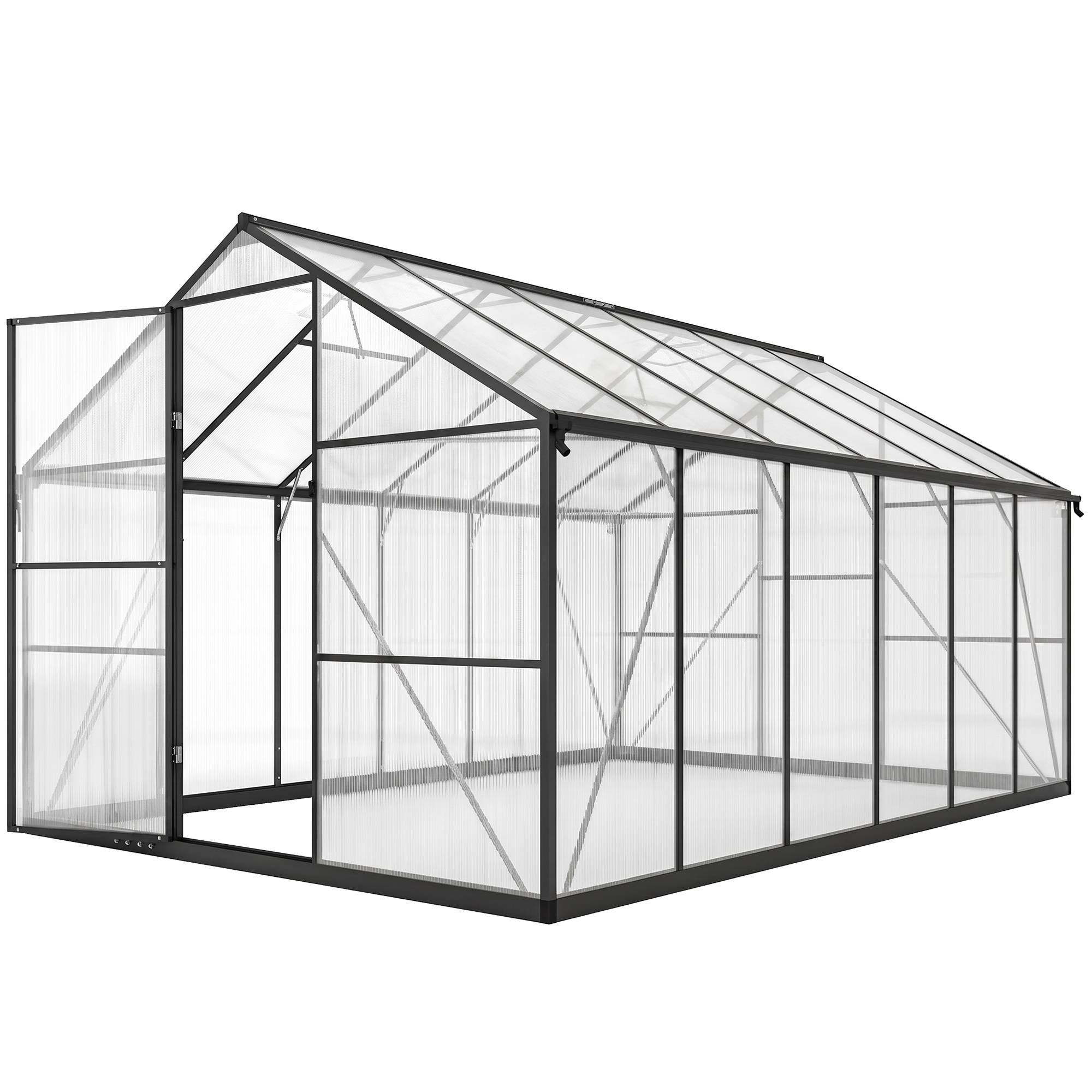 ComfortXL - Serre de jardin aluminium polycarbonate 363x247x205 cm noire fenêtres réglables - ComfortXL Outdoor Living - Image 1