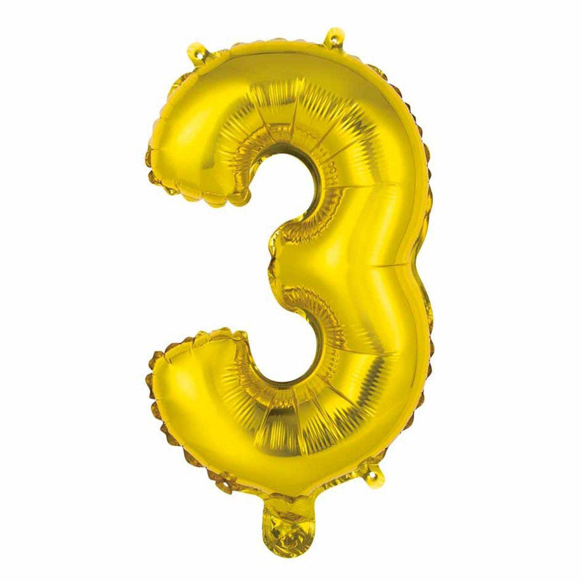 Ballon Gonflable Métallisé "Chiffre 3" 40cm Or - Image 1