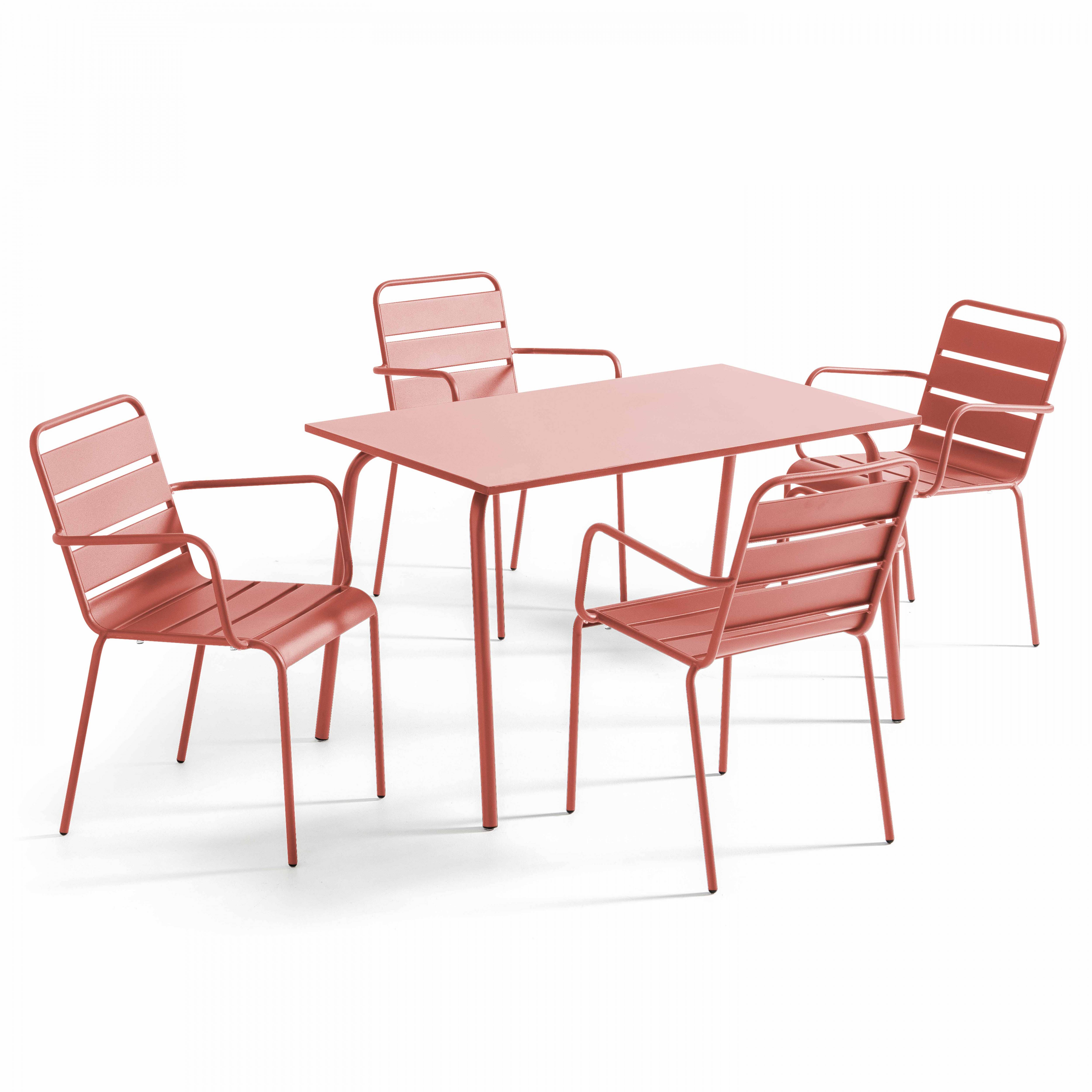 Oviala - Ensemble table de jardin et 4 fauteuils en métal argile Palavas - Oviala - Image 1