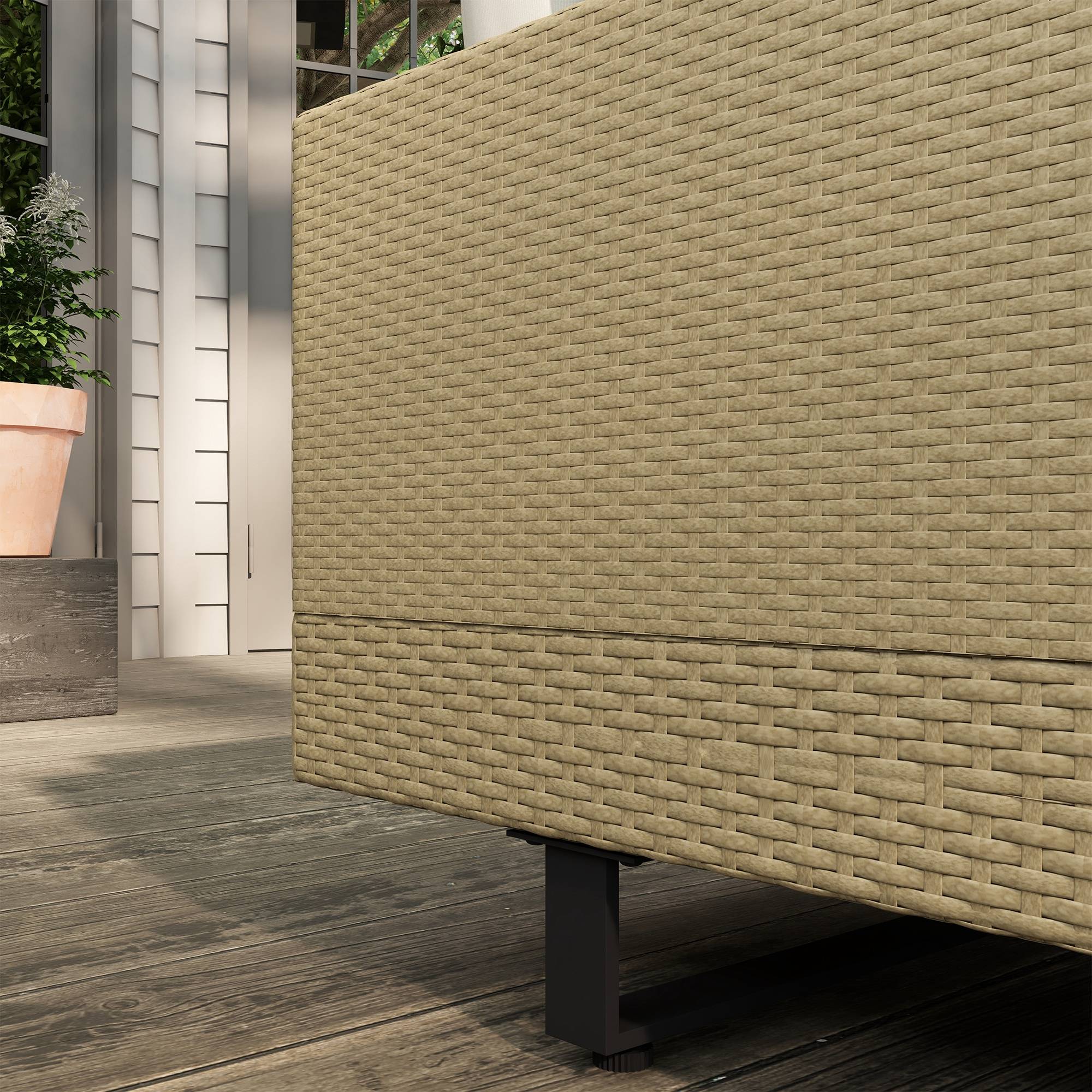 Outsunny - Ensemble salon de jardin d'angle 5 places design contemporain coussins déhoussables table basse acier époxy résine tressée beige - Outsunny - Image 6