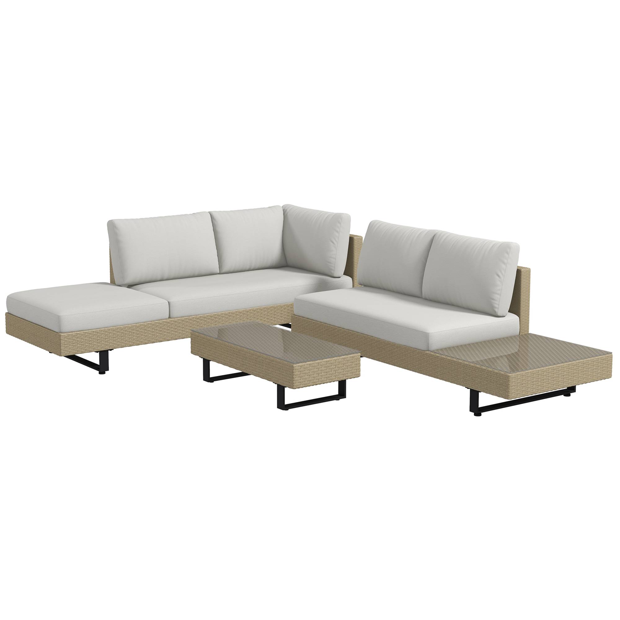 Outsunny - Ensemble salon de jardin d'angle 5 places design contemporain coussins déhoussables table basse acier époxy résine tressée beige - Outsunny - Image 1