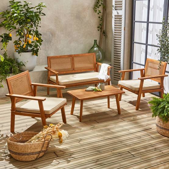 Salon de jardin. Bohémia. cannage rond. canapé 2 places. 2 fauteuils. 1 table basse 117x64x74 cm | sweeek - Image 3