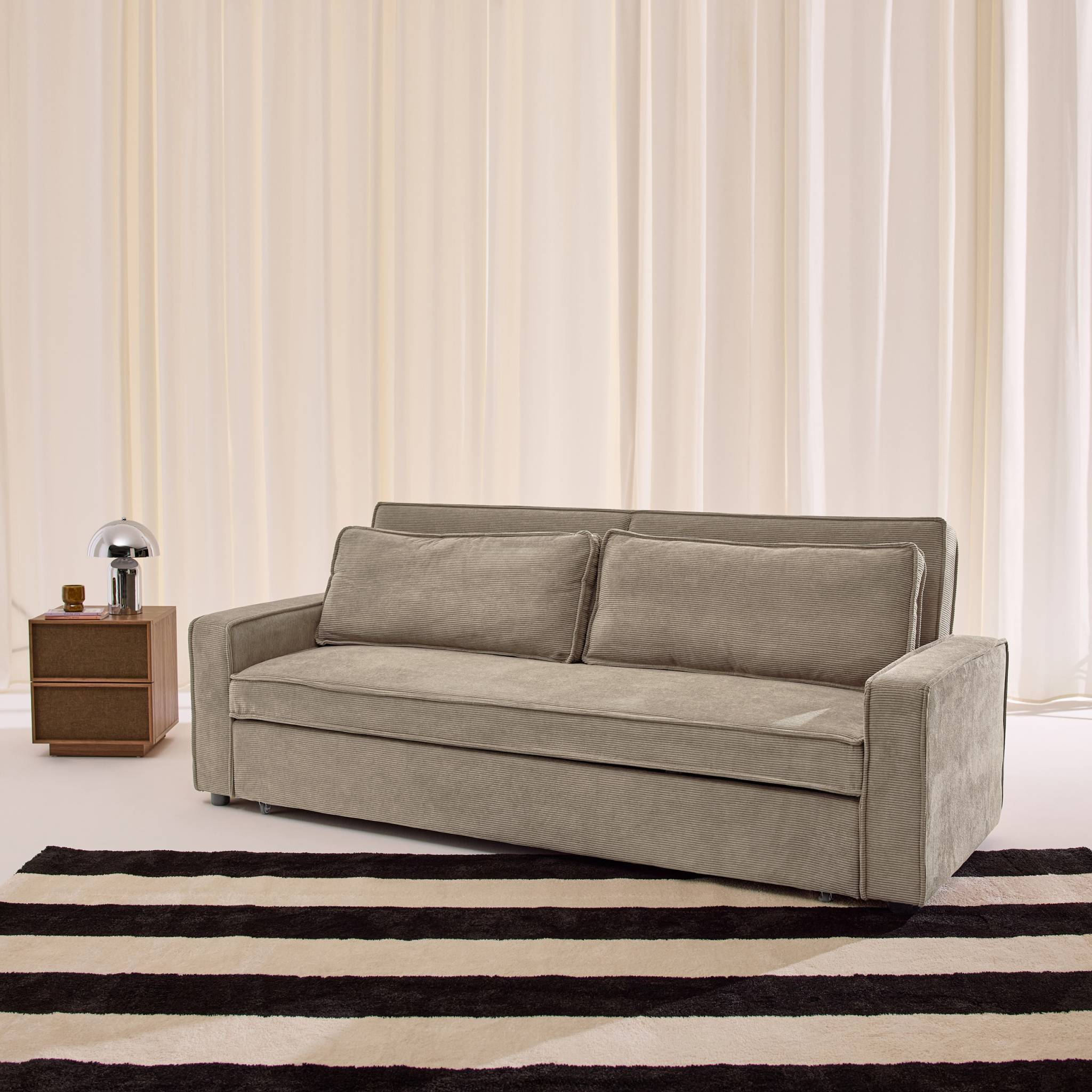 sweeek - Canapé convertible 3 places velours côtelé beige - Chill | sweeek - Image 3