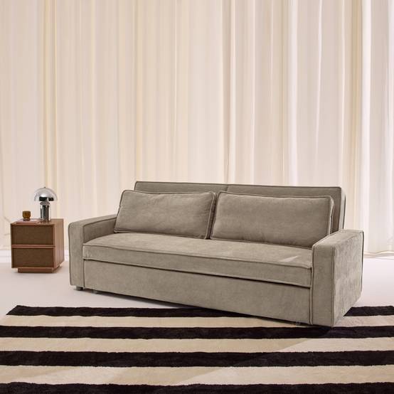 sweeek - Canapé convertible 3 places velours côtelé beige - Chill | sweeek - Image 1