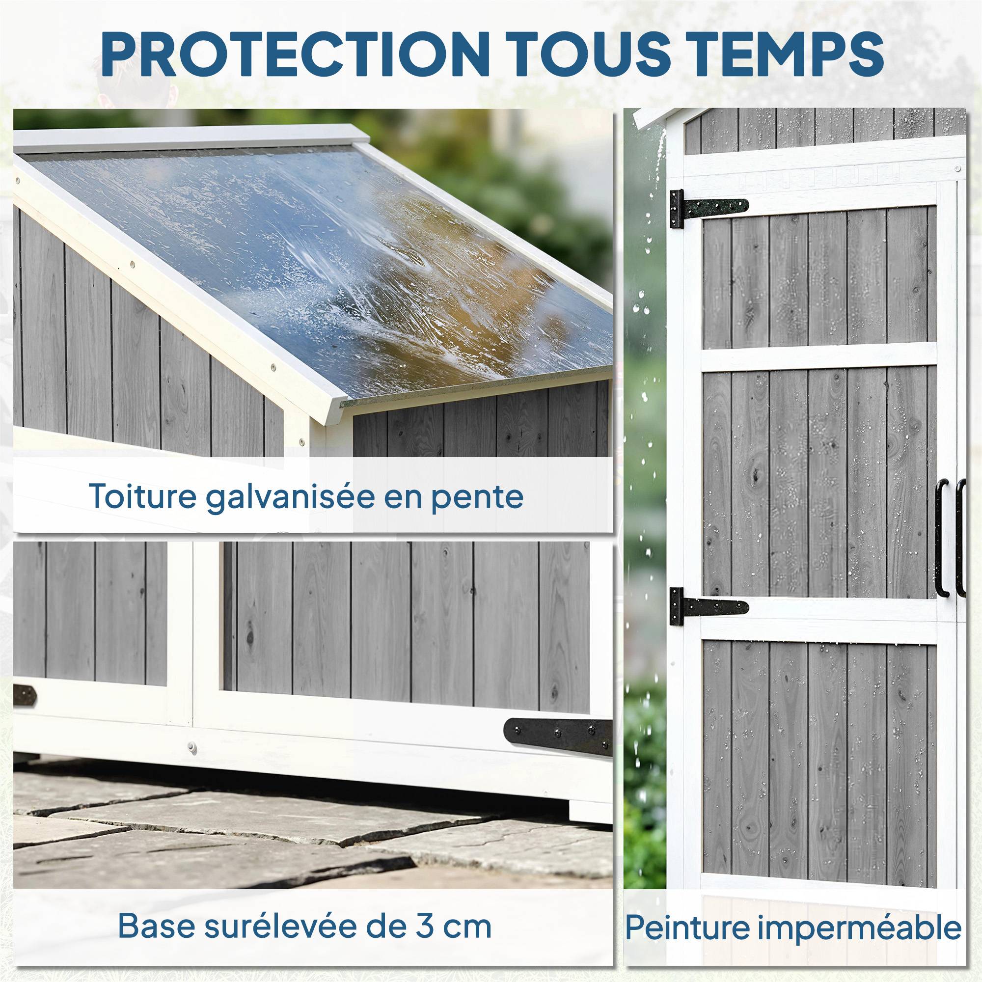 Armoire de Jardin Abri de Jardin Étanche avec Toit en Métal Double Porte pour Outils de Jardinage 105x55x179cm Gris - Image 7