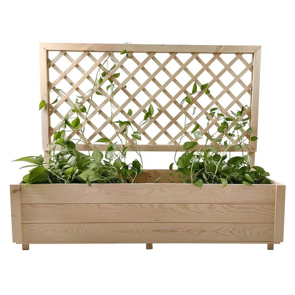 Carré potager rectangulaire en bois de sapin avec treillis 104 cm - 98x34x104 cm - Image 3