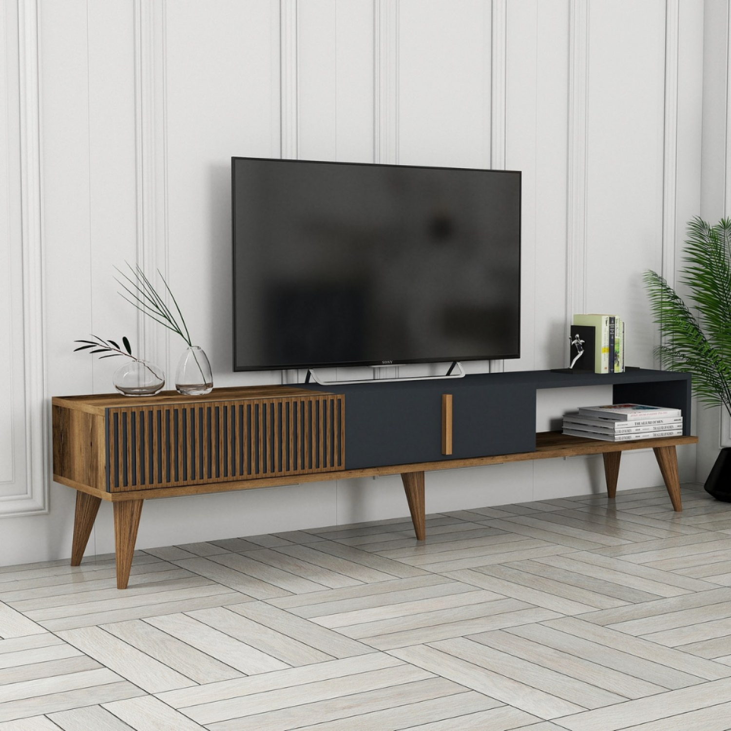 Concept Usine - Meuble TV design bois et anthracite 180 cm NOLA - Image 3