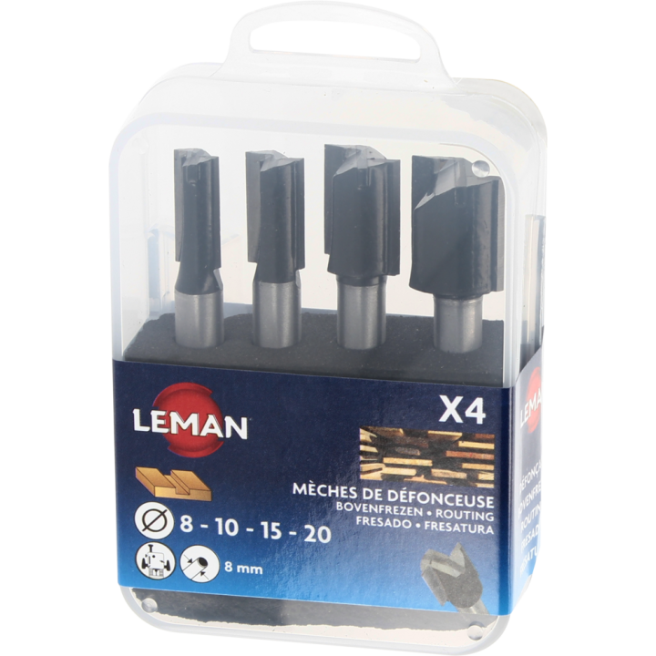 LEMAN lot de 4 mèches bois universelles droites carbure queue 8mm pour défonceuse Leman - Image 1