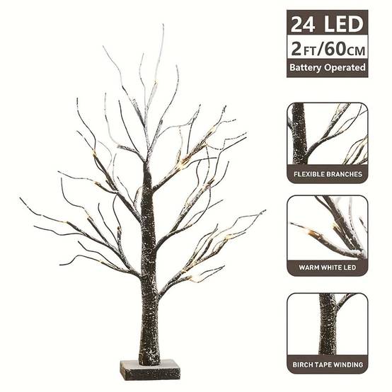 1pc Arbre de Noël LED 24 lumières, décoratif, neige artificielle, sur table, piles,intérieur et extérieur,ambiance festive et chaleureuse pour maison - Image 4