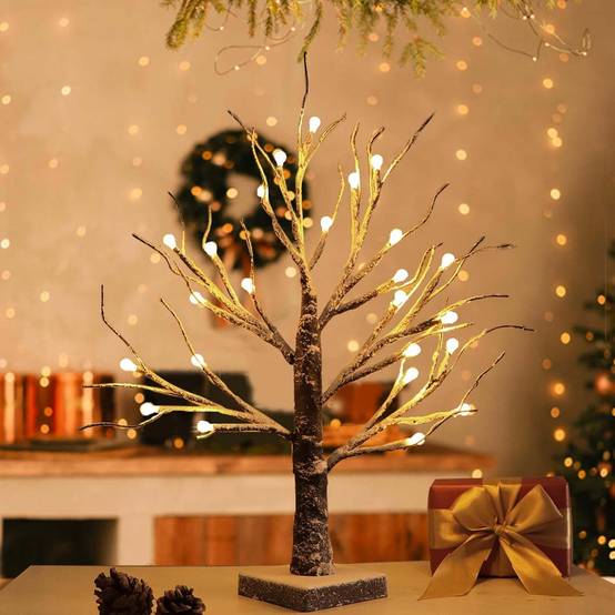 1pc Arbre de Noël LED 24 lumières, décoratif, neige artificielle, sur table, piles,intérieur et extérieur,ambiance festive et chaleureuse pour maison - Image 6