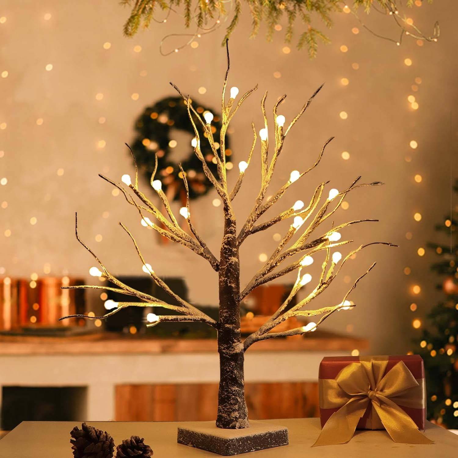 1pc Arbre de Noël LED 24 lumières, décoratif, neige artificielle, sur table, piles,intérieur et extérieur,ambiance festive et chaleureuse pour maison - Image 6