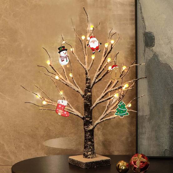 1pc Arbre de Noël LED 24 lumières, décoratif, neige artificielle, sur table, piles,intérieur et extérieur,ambiance festive et chaleureuse pour maison - Image 7