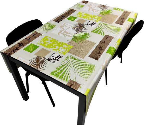 Nappe Composition PVC Base Polyester Anti-taches Palmier Vert Taille 140X140 CM - Image 1