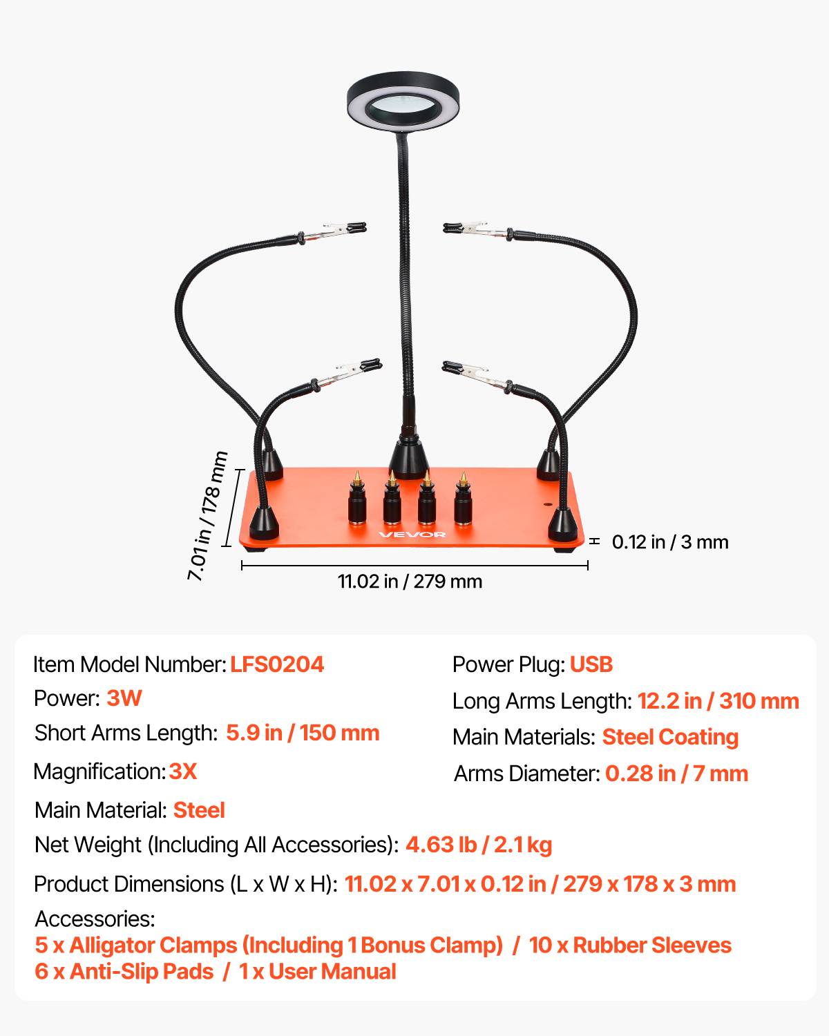 Vevor - VEVOR Troisième main soudure 4 bras, station magnétique avec loupe LED 3X, éclairage réglable, idéale pour réparations électroniques et bricolage. - Image 6