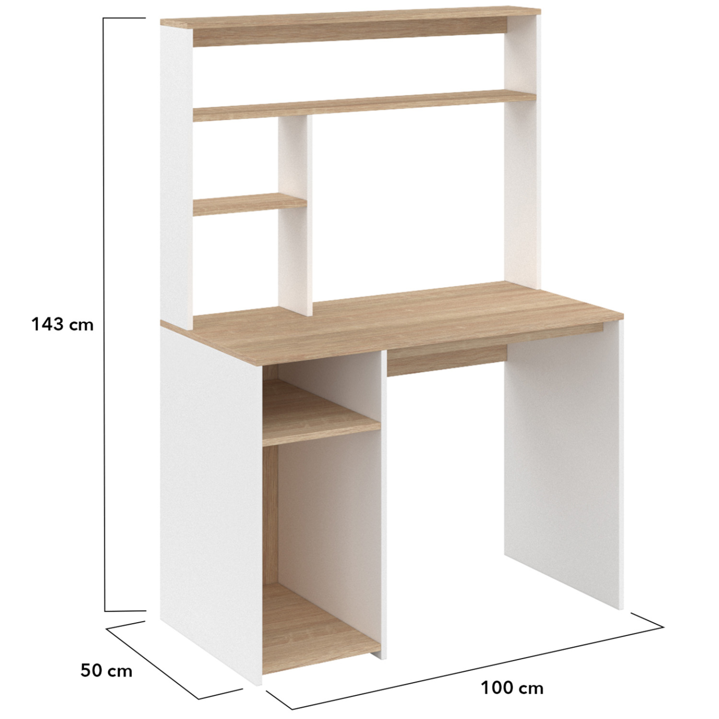 Bureau avec étagères de rangement DAN blanc et façon hêtre - Image 4