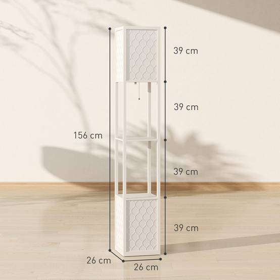 Lampadaire au design moderne, 2 étagères, interrupteur à chaînette, 26 cm x 26 cm x 156 cm, noir et blanc - Image 5
