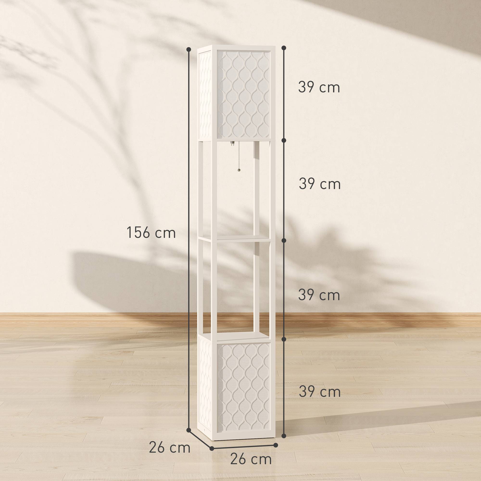 Lampadaire au design moderne, 2 étagères, interrupteur à chaînette, 26 cm x 26 cm x 156 cm, noir et blanc - Image 5