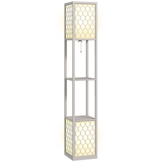 Lampadaire au design moderne, 2 étagères, interrupteur à chaînette, 26 cm x 26 cm x 156 cm, noir et blanc - Image 1