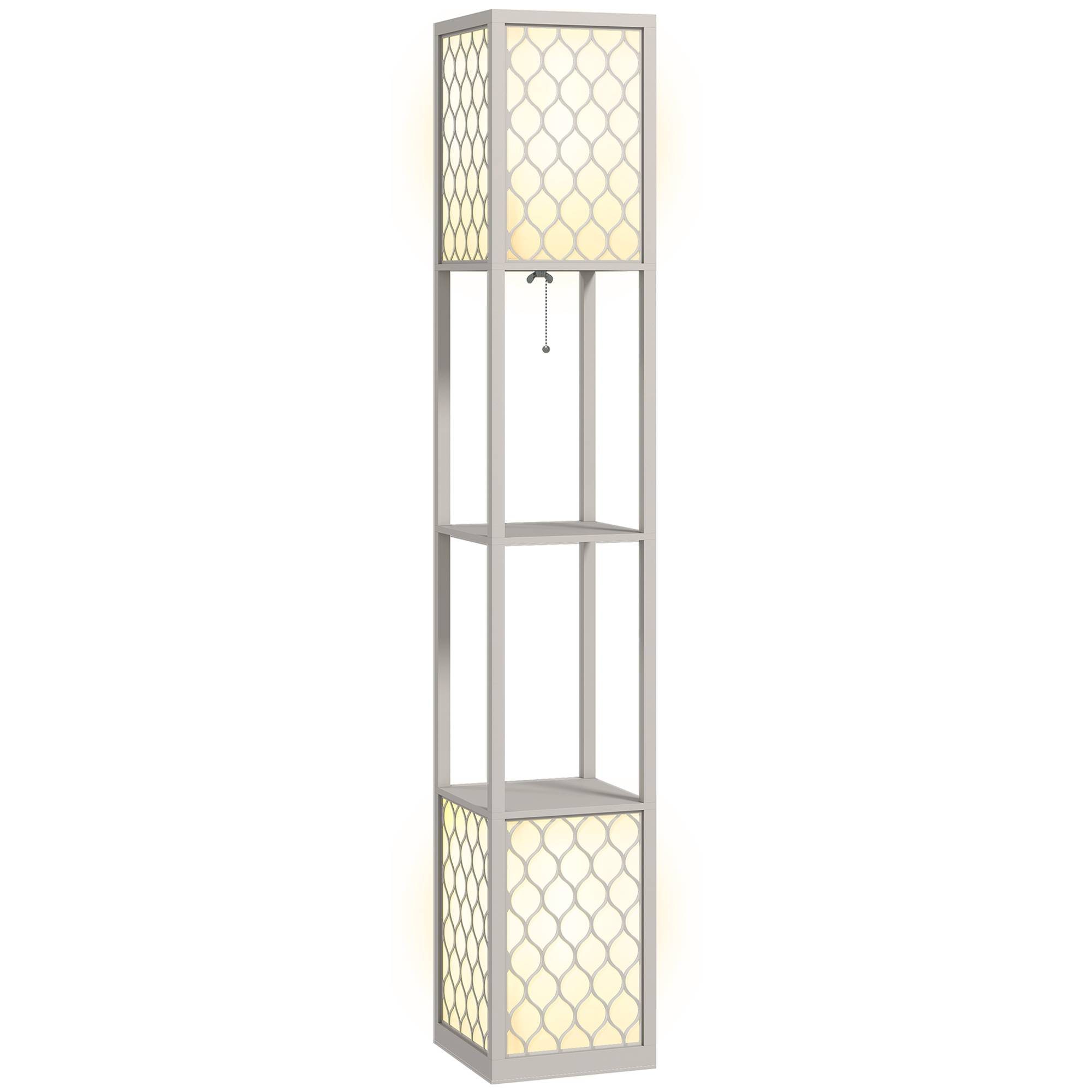 Lampadaire au design moderne, 2 étagères, interrupteur à chaînette, 26 cm x 26 cm x 156 cm, noir et blanc - Image 1