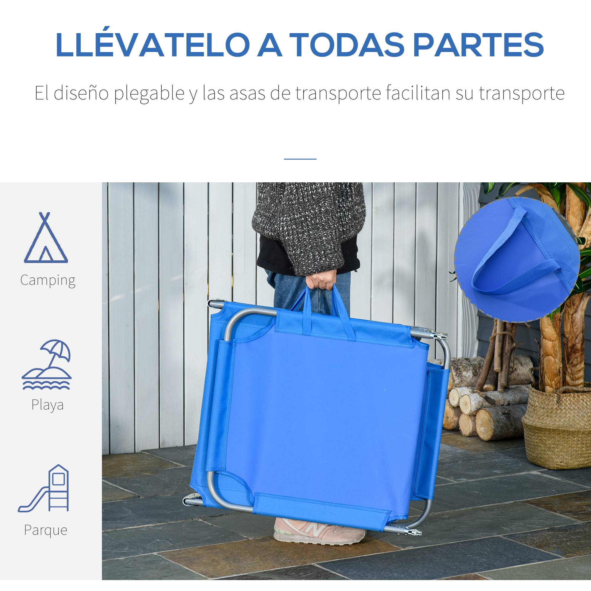 Transat de jardin pliable avec dossier réglable 5 positions, charge maximale 120 kg, pour terrasse ou piscine, 187 x 55 x 24 cm, bleu - Image 8