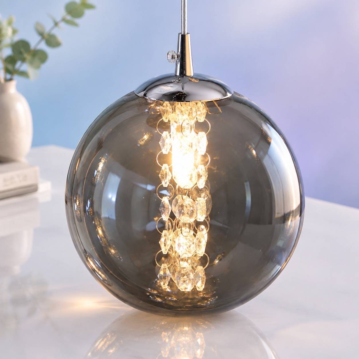 Suspension Lampe Réglable Hauteur Sphères Verre Fumé Moderne - Image 9