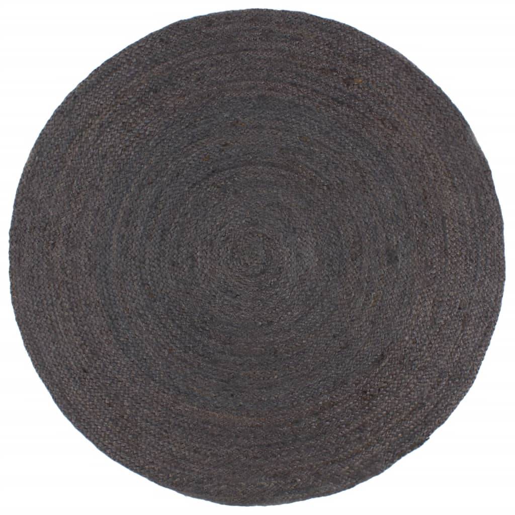 Grand Tapis Rond en Jute Tressé Artisanal Durable pour Décoration Intérieure Gris Foncé 210 cm – ComfortXL Outdoor Living - Image 1