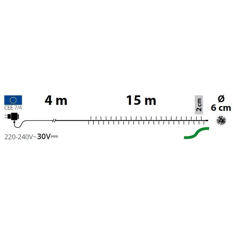 Guirlande 15m Mini Boa 750 LED blanc chaud extérieur fixe câble vert foncé Lotti - Image 3