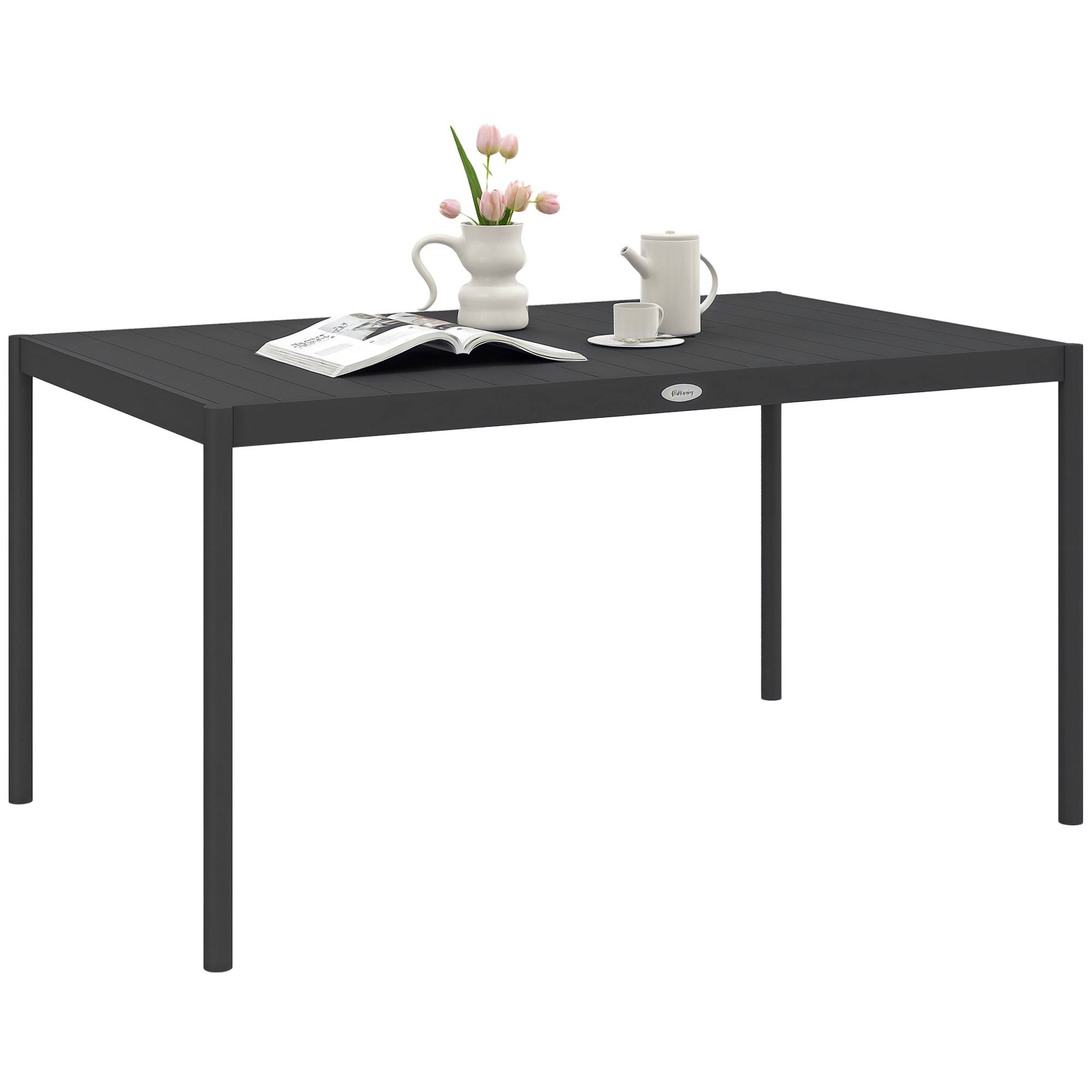 Table de jardin, table d'extérieur, résistante aux intempéries, en aluminium, 145 x 90 x 74 cm, gris foncé - Image 1