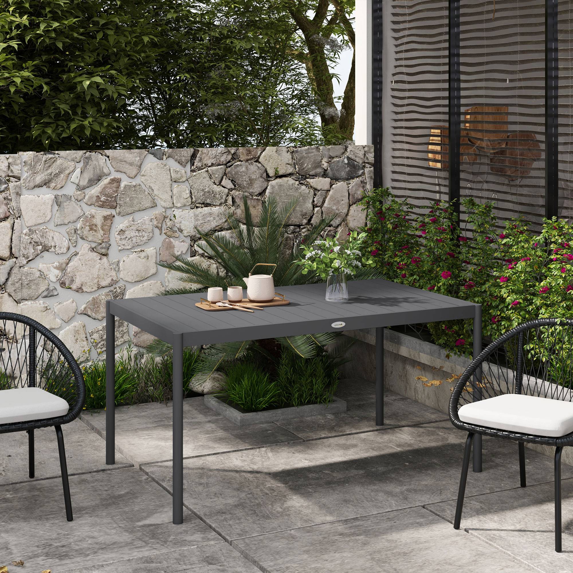 Table de jardin, table d'extérieur, résistante aux intempéries, en aluminium, 145 x 90 x 74 cm, gris foncé - Image 3