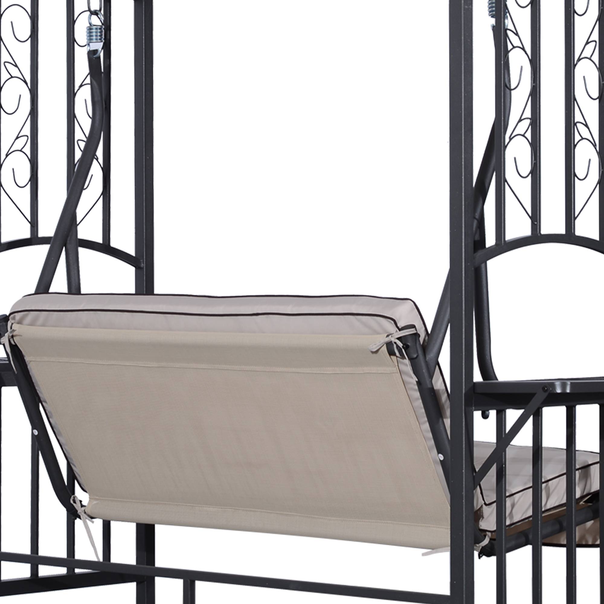 Outsunny - Balancelle de jardin 2 places style colonial grand confort matelas + tablettes supports métal époxy gris foncé polyester gris clair - Outsunny - Image 9