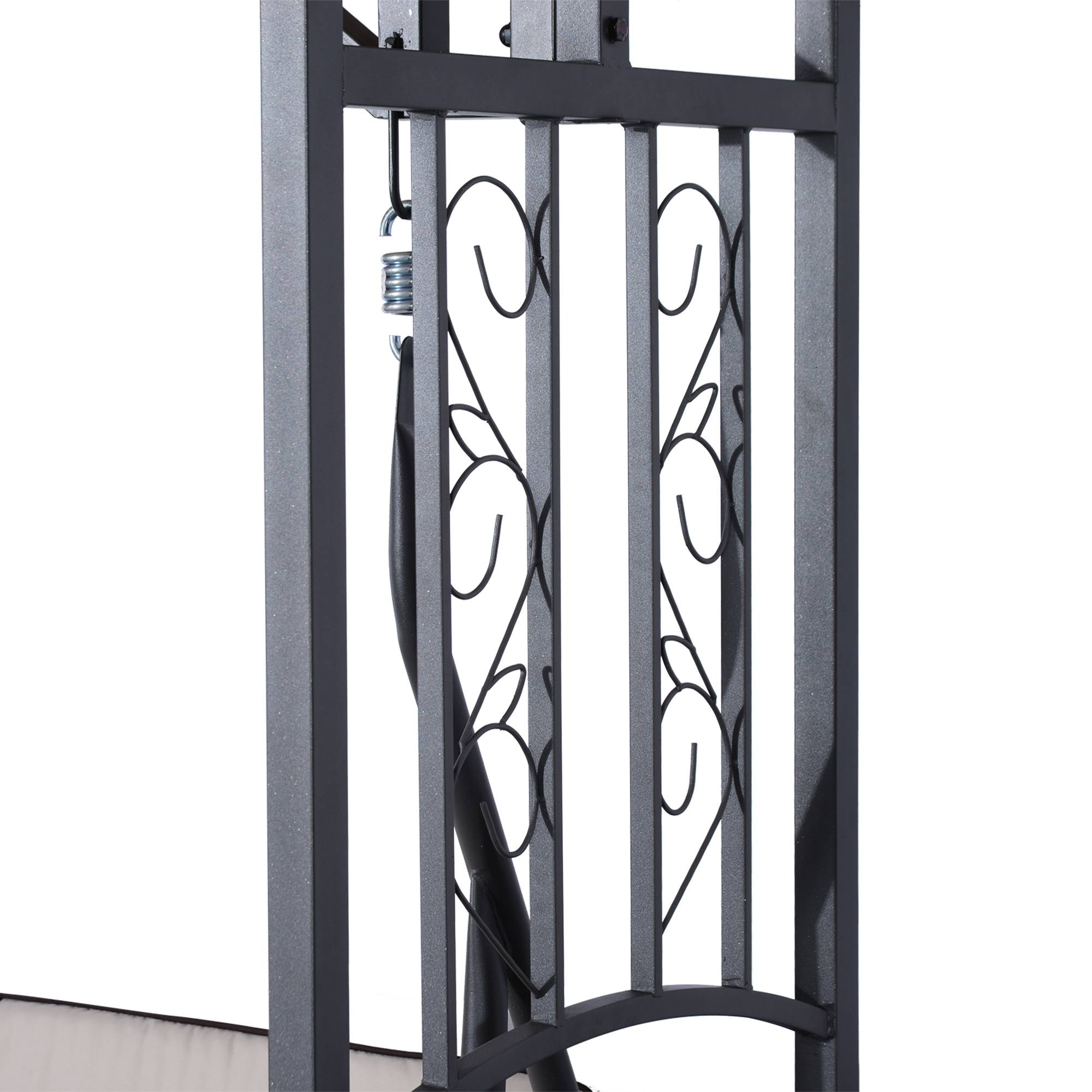 Outsunny - Balancelle de jardin 2 places style colonial grand confort matelas + tablettes supports métal époxy gris foncé polyester gris clair - Outsunny - Image 8