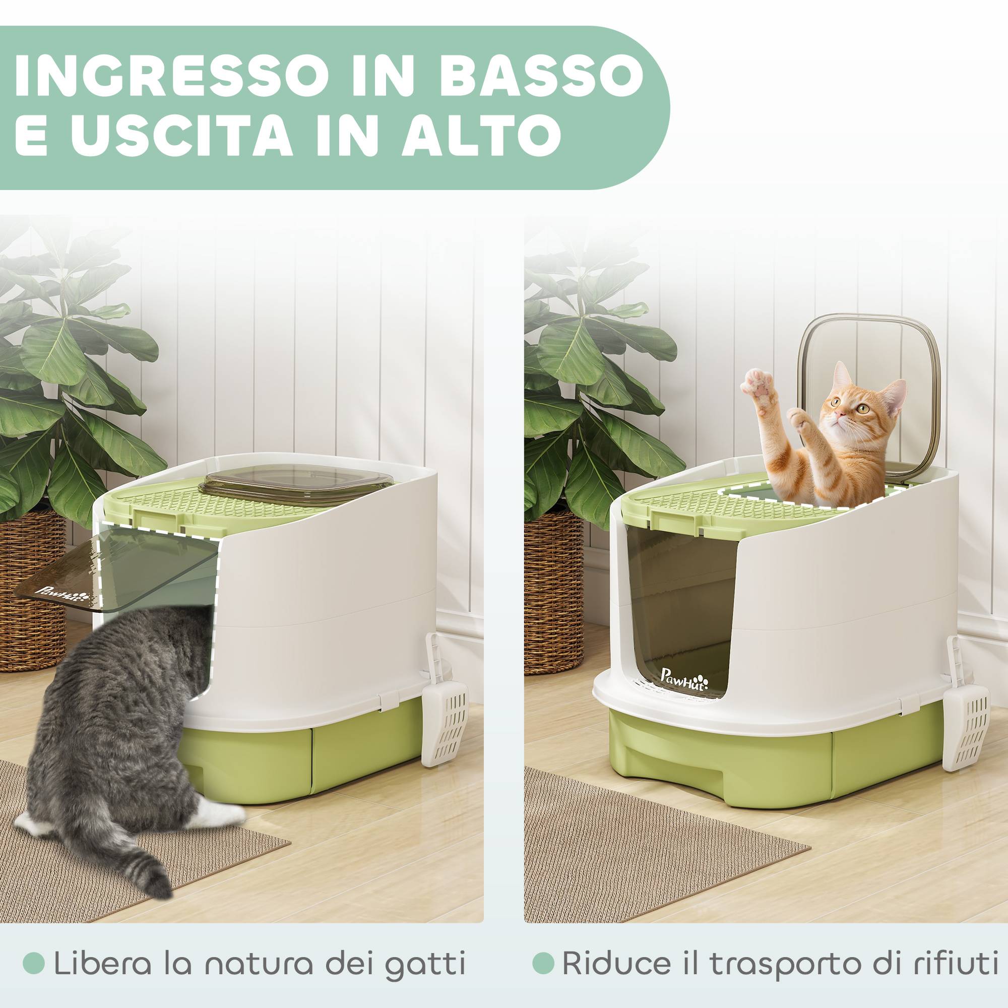 ComfortXL - Maison de toilette chat PP fermée tiroir filtre charbon 2 portes 40x52x42cm vert - ComfortXL Outdoor Living - Image 8