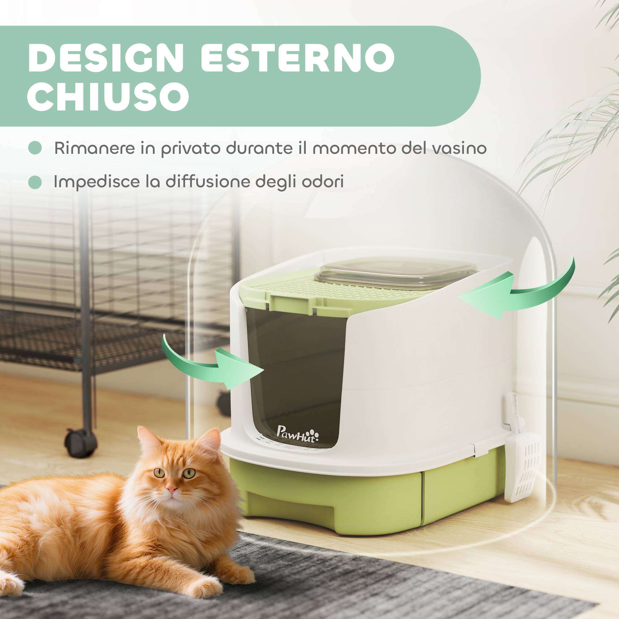 ComfortXL - Maison de toilette chat PP fermée tiroir filtre charbon 2 portes 40x52x42cm vert - ComfortXL Outdoor Living - Image 6