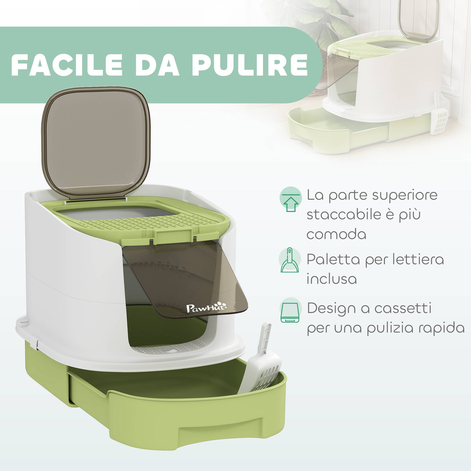 ComfortXL - Maison de toilette chat PP fermée tiroir filtre charbon 2 portes 40x52x42cm vert - ComfortXL Outdoor Living - Image 7