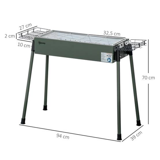 Barbecue à charbon portable acier inox camping pique-nique 2 grilles vert foncé 94 cm - ComfortXL Outdoor Living - Image 5