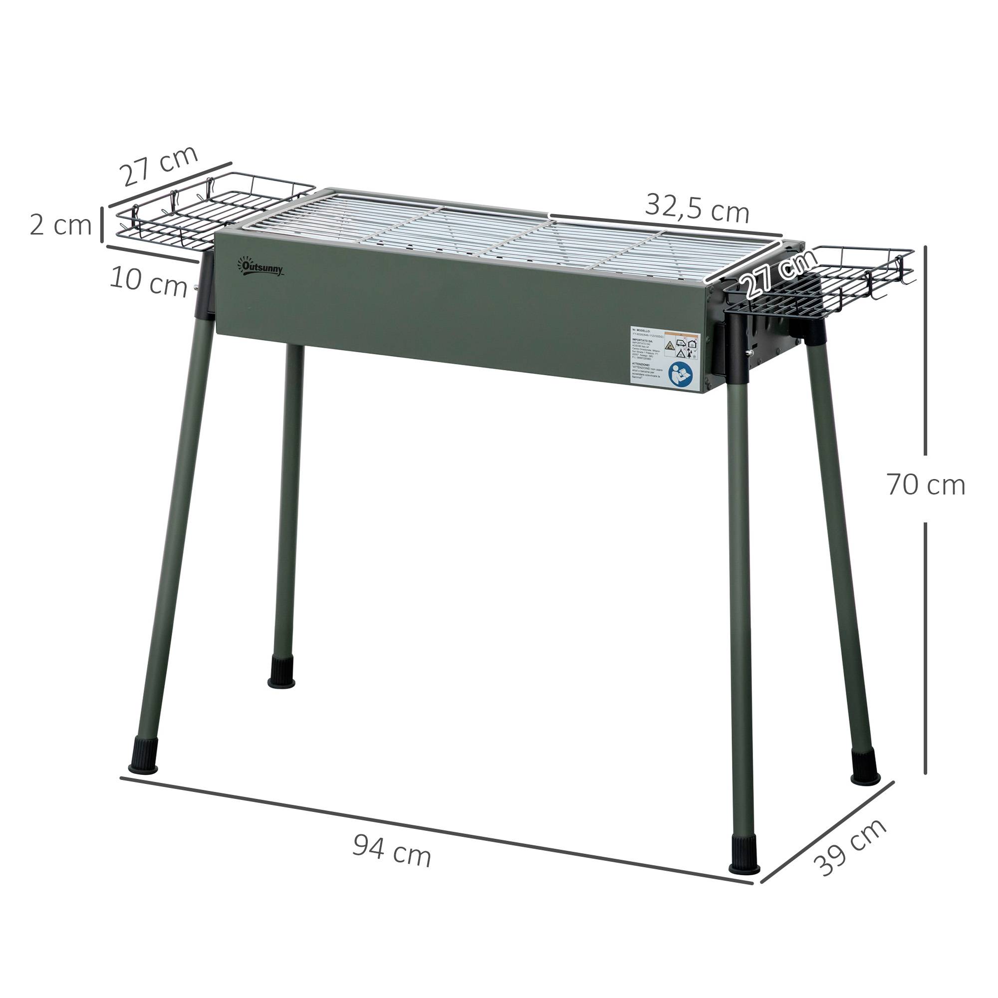 Barbecue à charbon portable acier inox camping pique-nique 2 grilles vert foncé 94 cm - ComfortXL Outdoor Living - Image 5