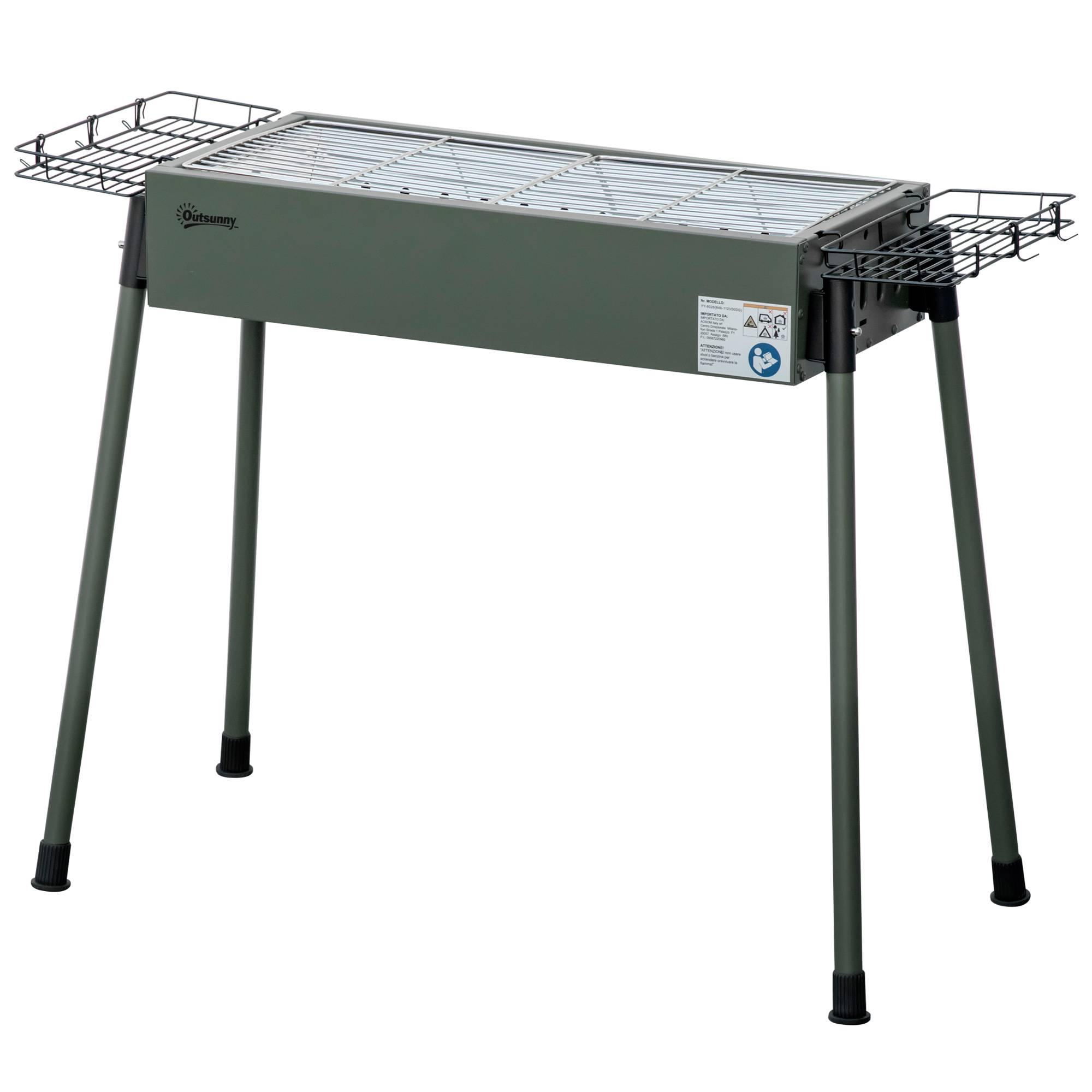 Barbecue à charbon portable acier inox camping pique-nique 2 grilles vert foncé 94 cm - ComfortXL Outdoor Living - Image 2