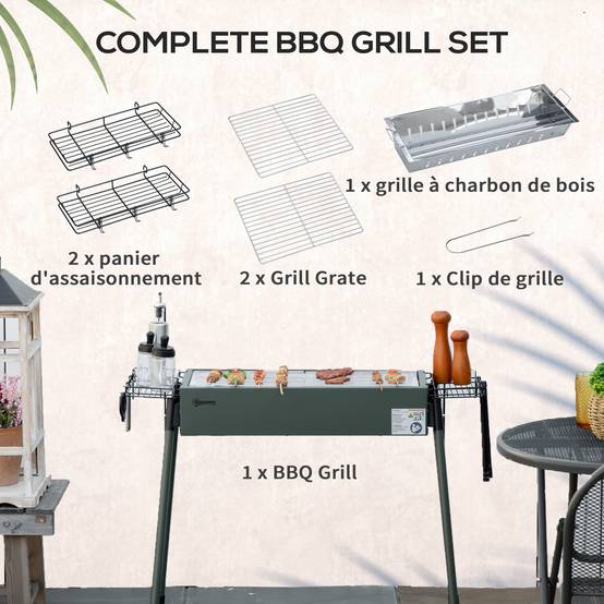 Barbecue à charbon portable acier inox camping pique-nique 2 grilles vert foncé 94 cm - ComfortXL Outdoor Living - Image 6