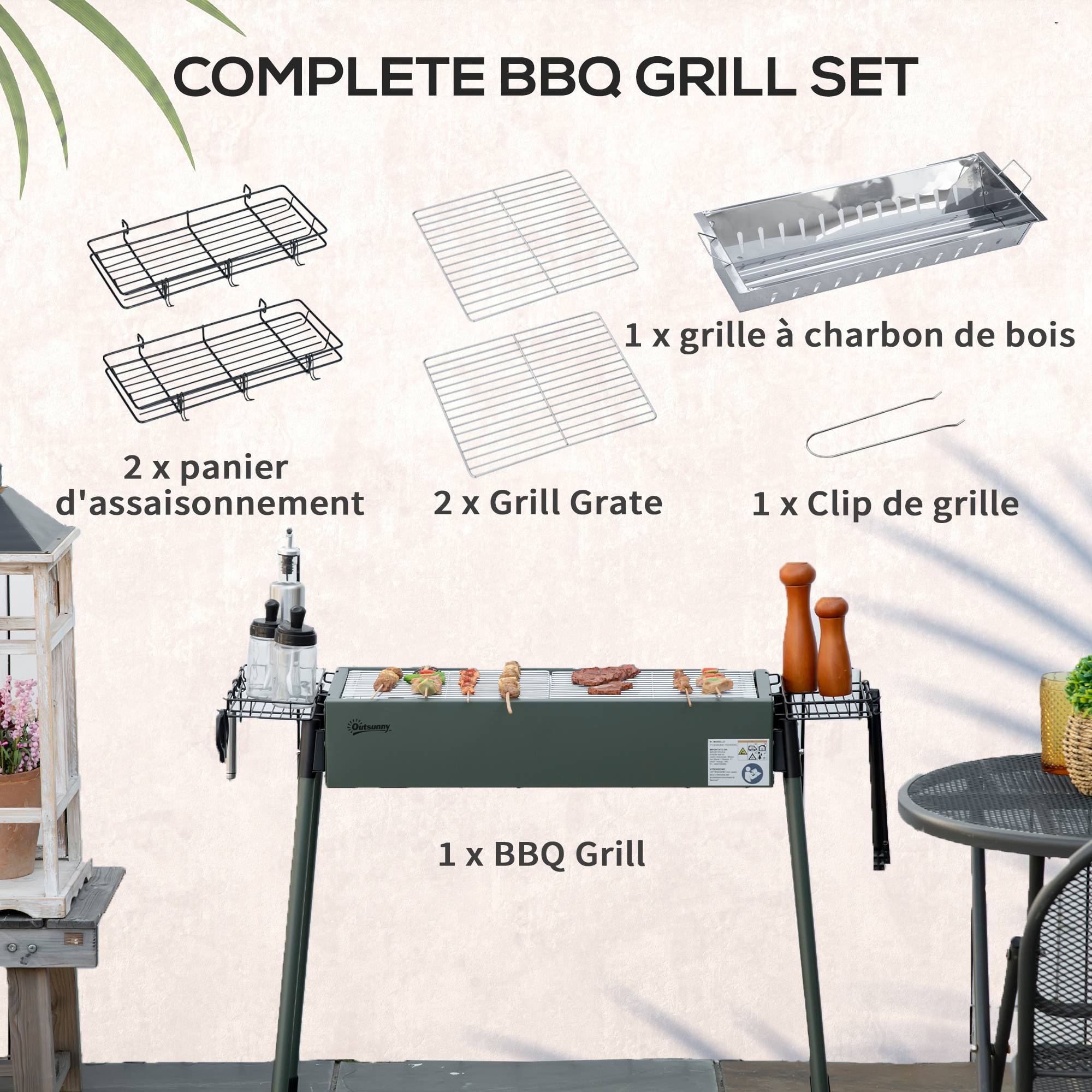 Barbecue à charbon portable acier inox camping pique-nique 2 grilles vert foncé 94 cm - ComfortXL Outdoor Living - Image 6