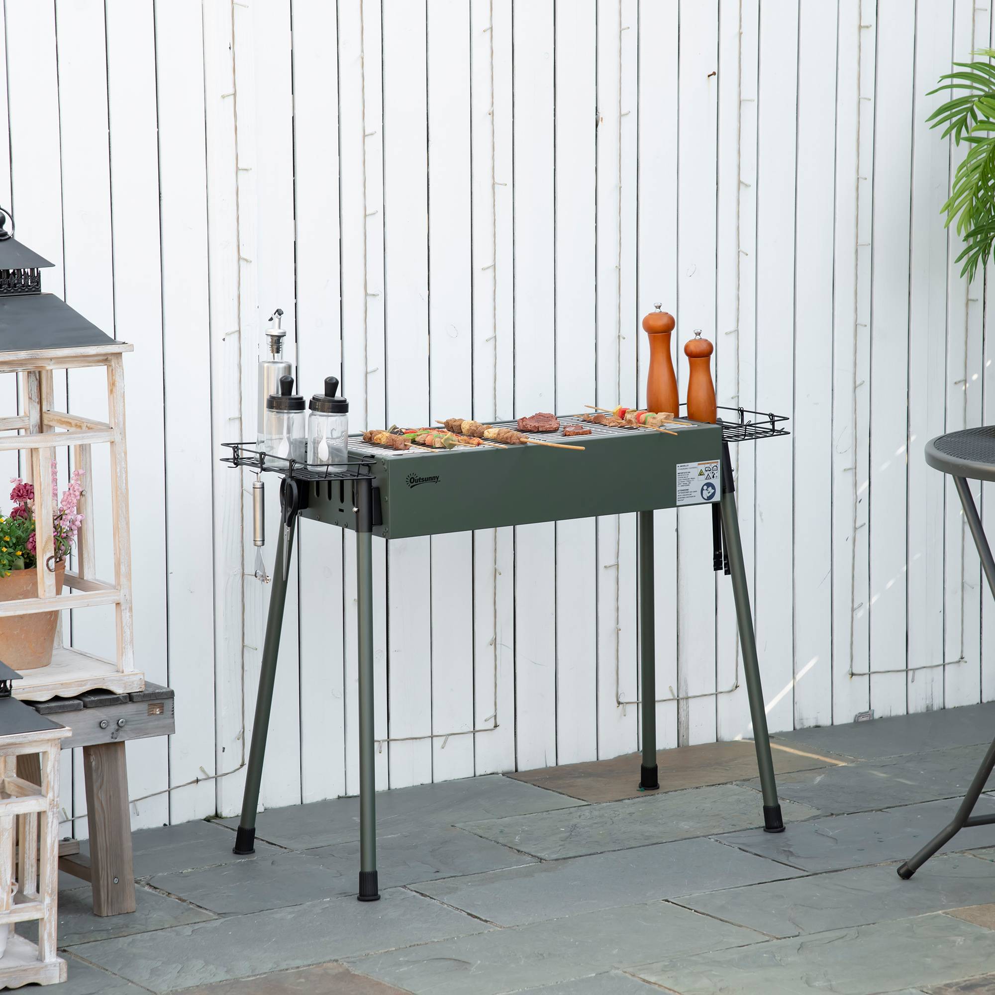 Barbecue à charbon portable acier inox camping pique-nique 2 grilles vert foncé 94 cm - ComfortXL Outdoor Living - Image 4