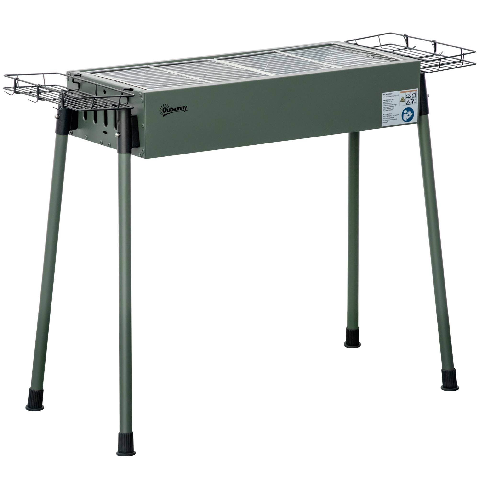 Barbecue à charbon portable acier inox camping pique-nique 2 grilles vert foncé 94 cm - ComfortXL Outdoor Living - Image 1