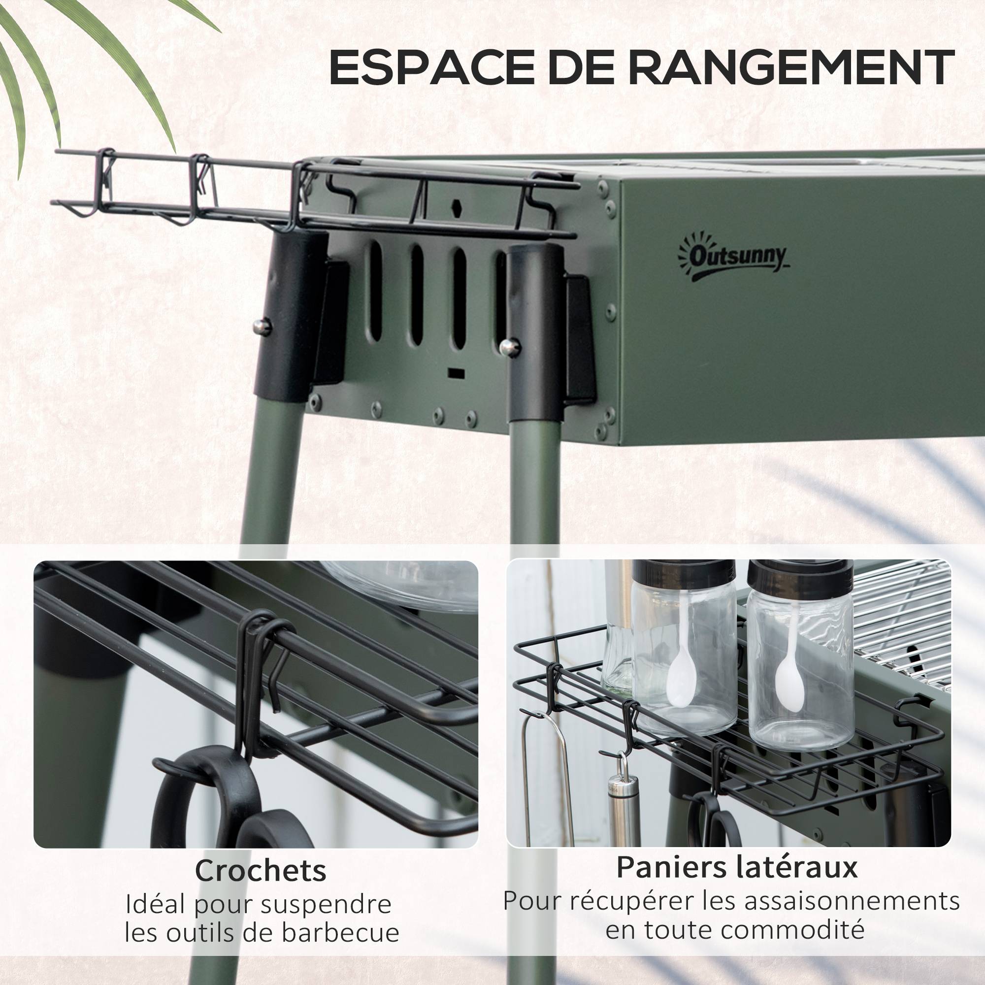 Barbecue à charbon portable acier inox camping pique-nique 2 grilles vert foncé 94 cm - ComfortXL Outdoor Living - Image 8