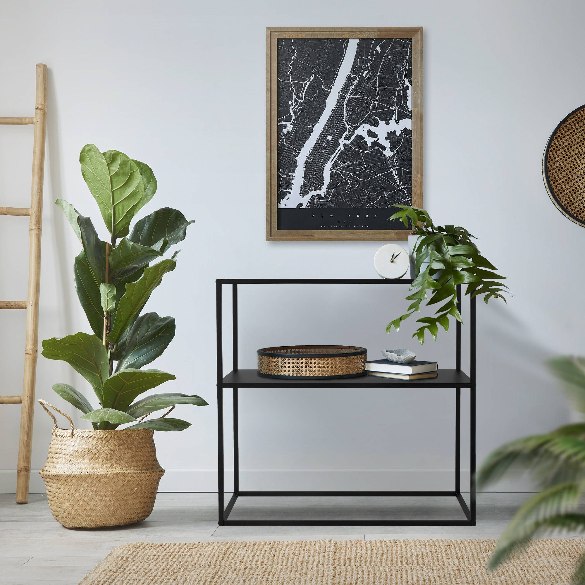 Ml-Design - Étagère à plantes/livres en métal noir porte-plantes avec 2 étagères 80x26x80 cm - Image 6