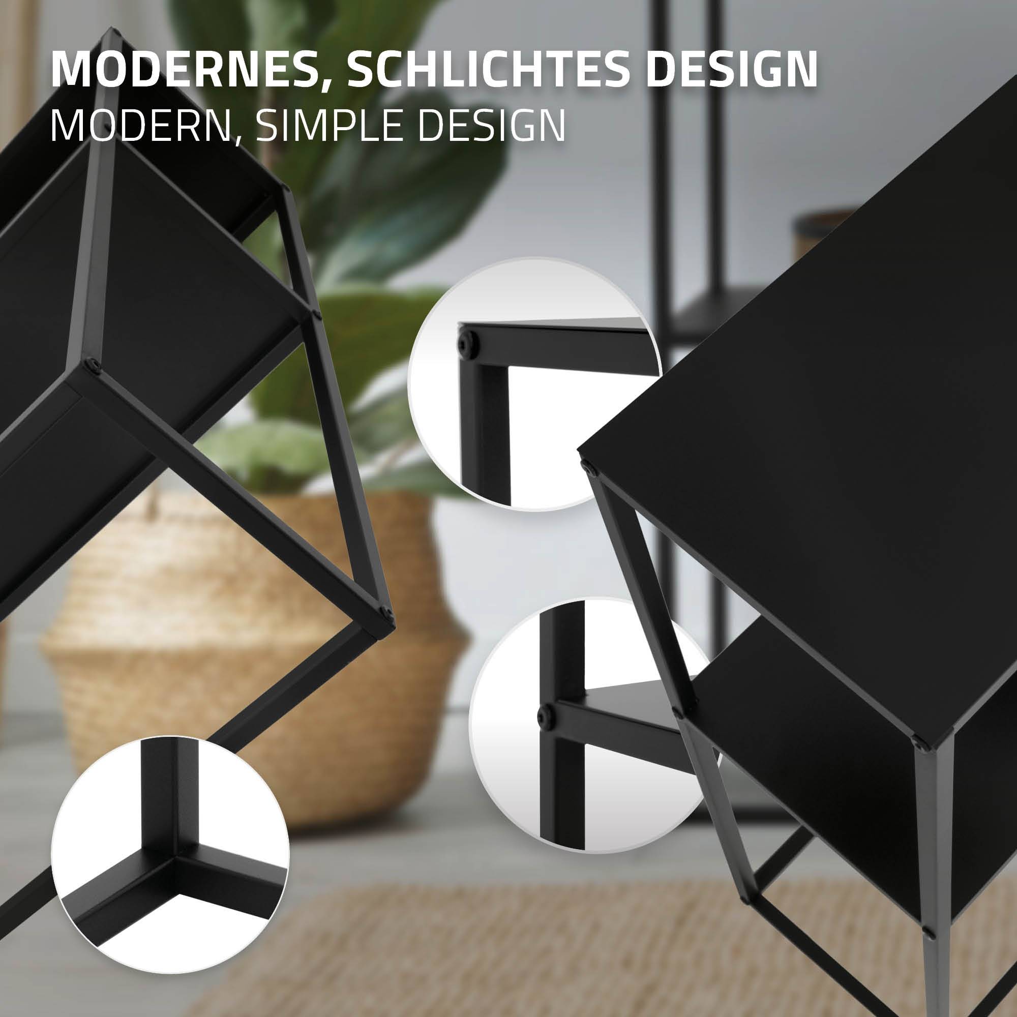 Ml-Design - Étagère à plantes/livres en métal noir porte-plantes avec 2 étagères 80x26x80 cm - Image 3