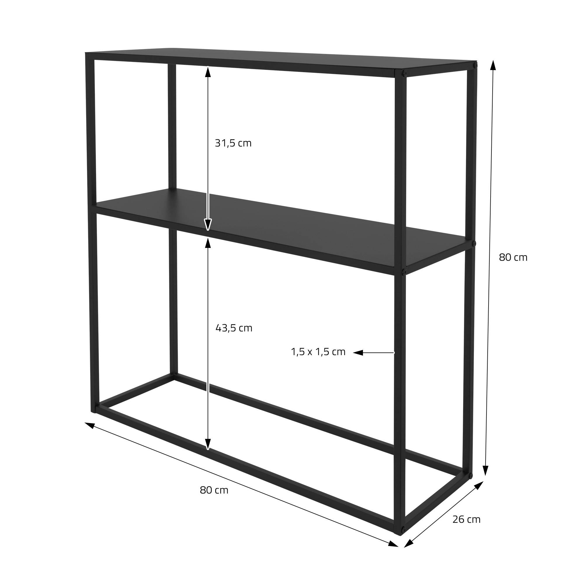 Ml-Design - Étagère à plantes/livres en métal noir porte-plantes avec 2 étagères 80x26x80 cm - Image 5