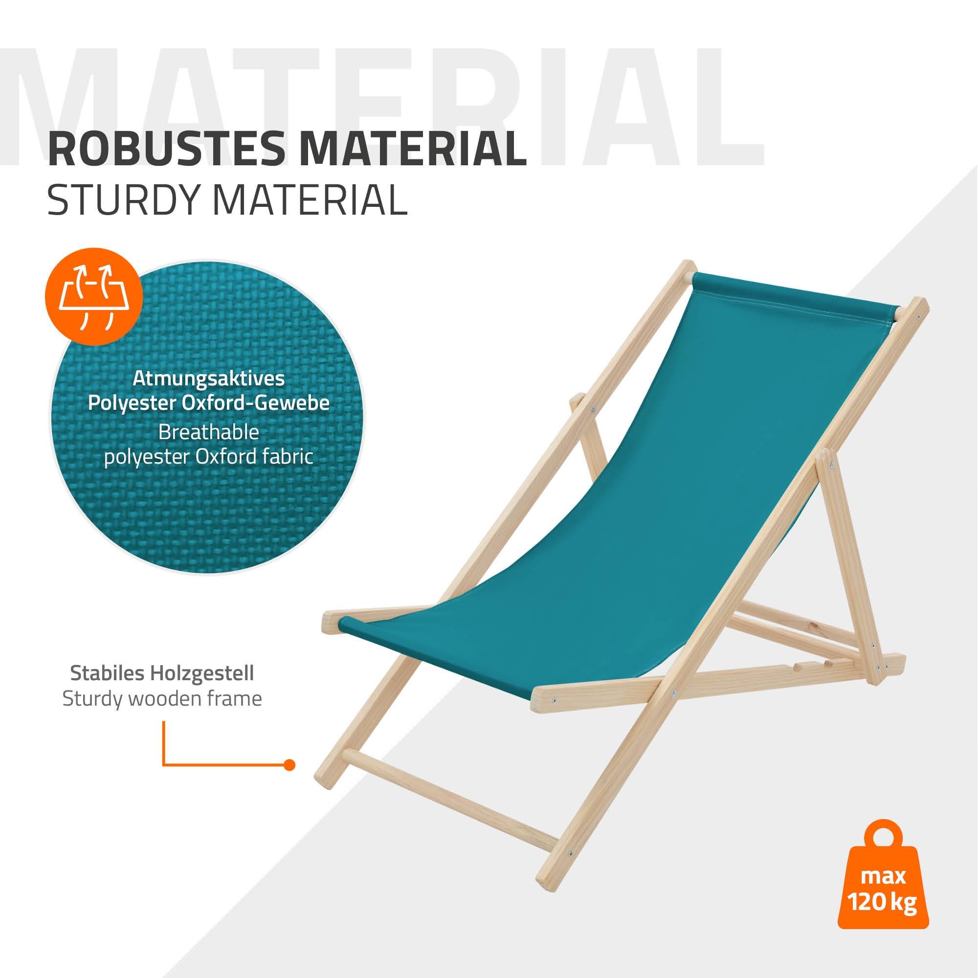 Ecd-Germany - Set 3x Chaise longue de jardin pliable pétrole en bois chiliennes 3 positions de couchage  jusqu'à 120 kg usage intérieur et extérieur balcon terrasse - Image 8