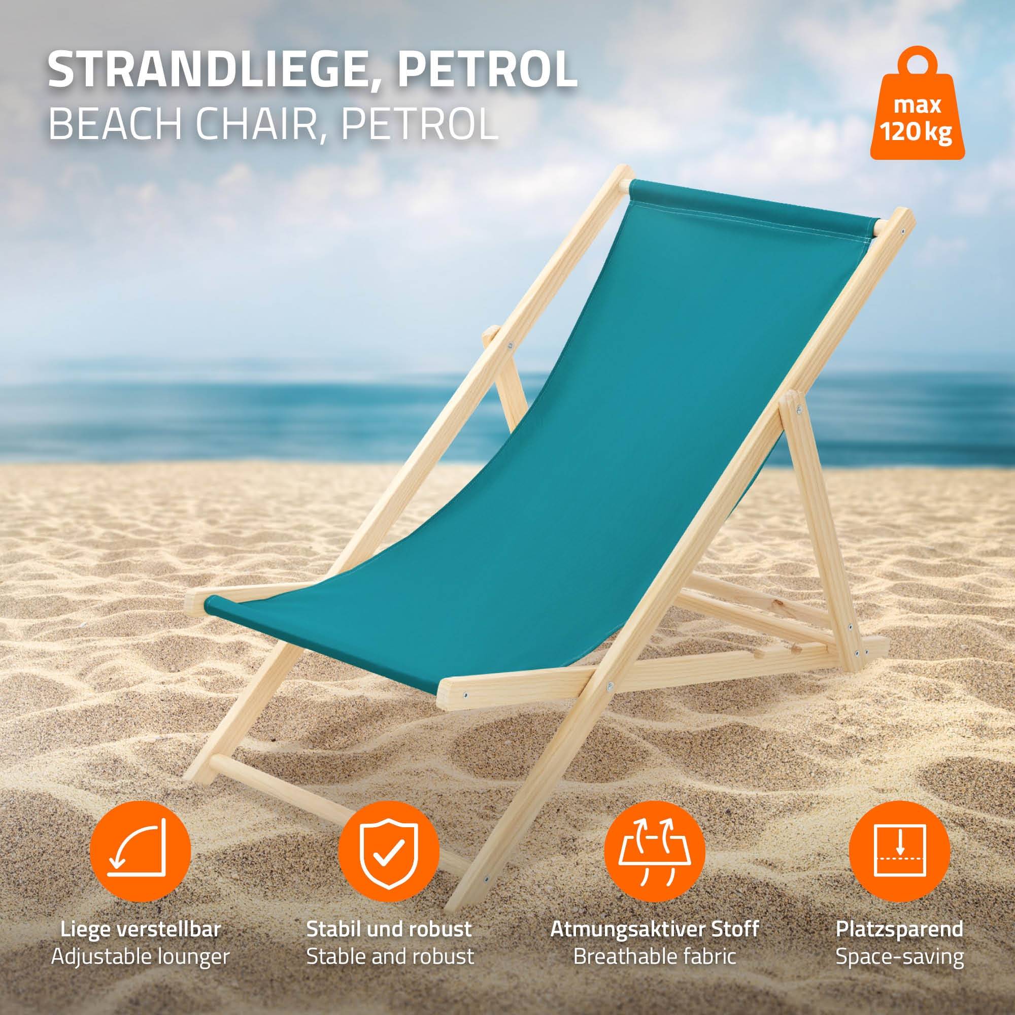 Ecd-Germany - Set 3x Chaise longue de jardin pliable pétrole en bois chiliennes 3 positions de couchage  jusqu'à 120 kg usage intérieur et extérieur balcon terrasse - Image 3