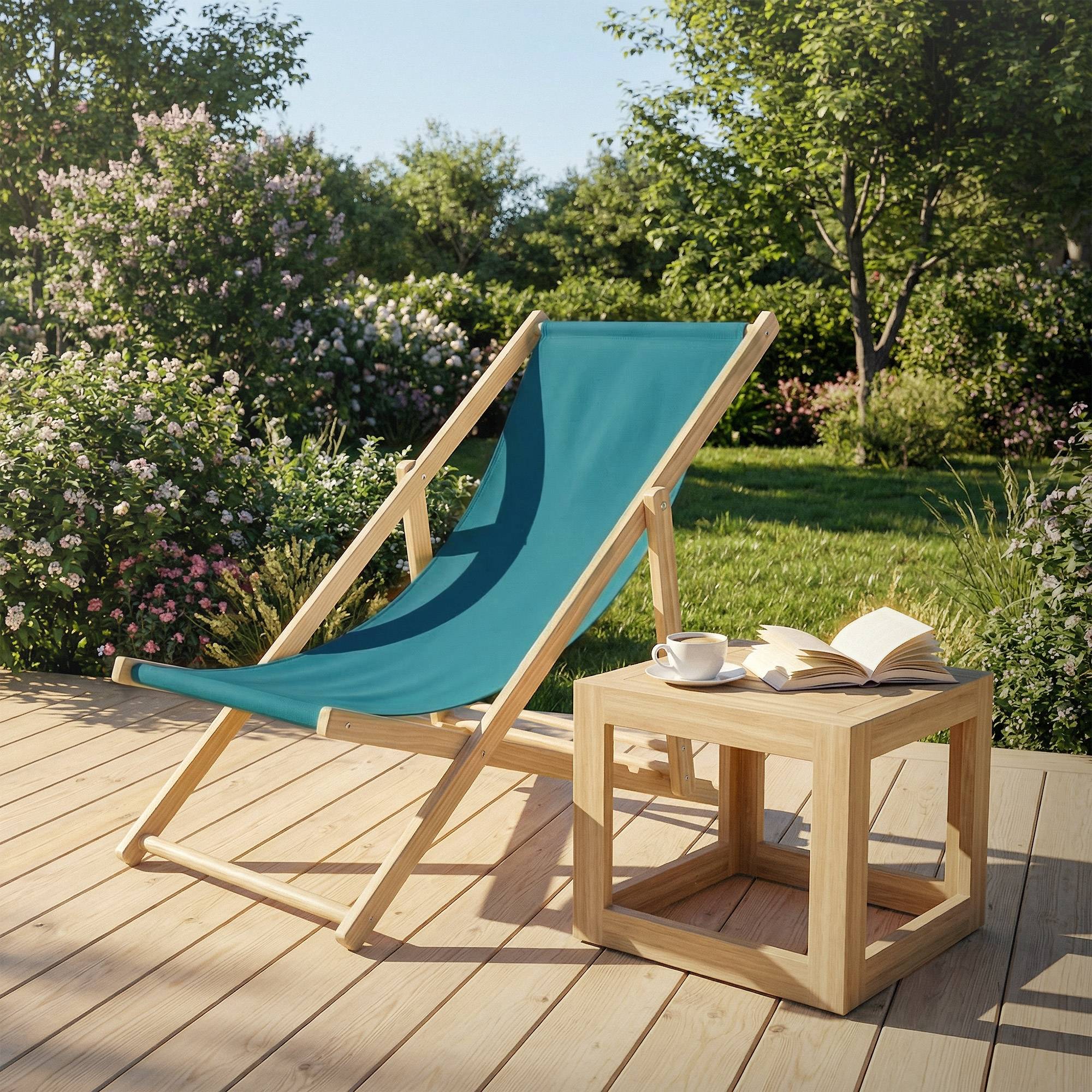 Ecd-Germany - Set 3x Chaise longue de jardin pliable pétrole en bois chiliennes 3 positions de couchage  jusqu'à 120 kg usage intérieur et extérieur balcon terrasse - Image 10