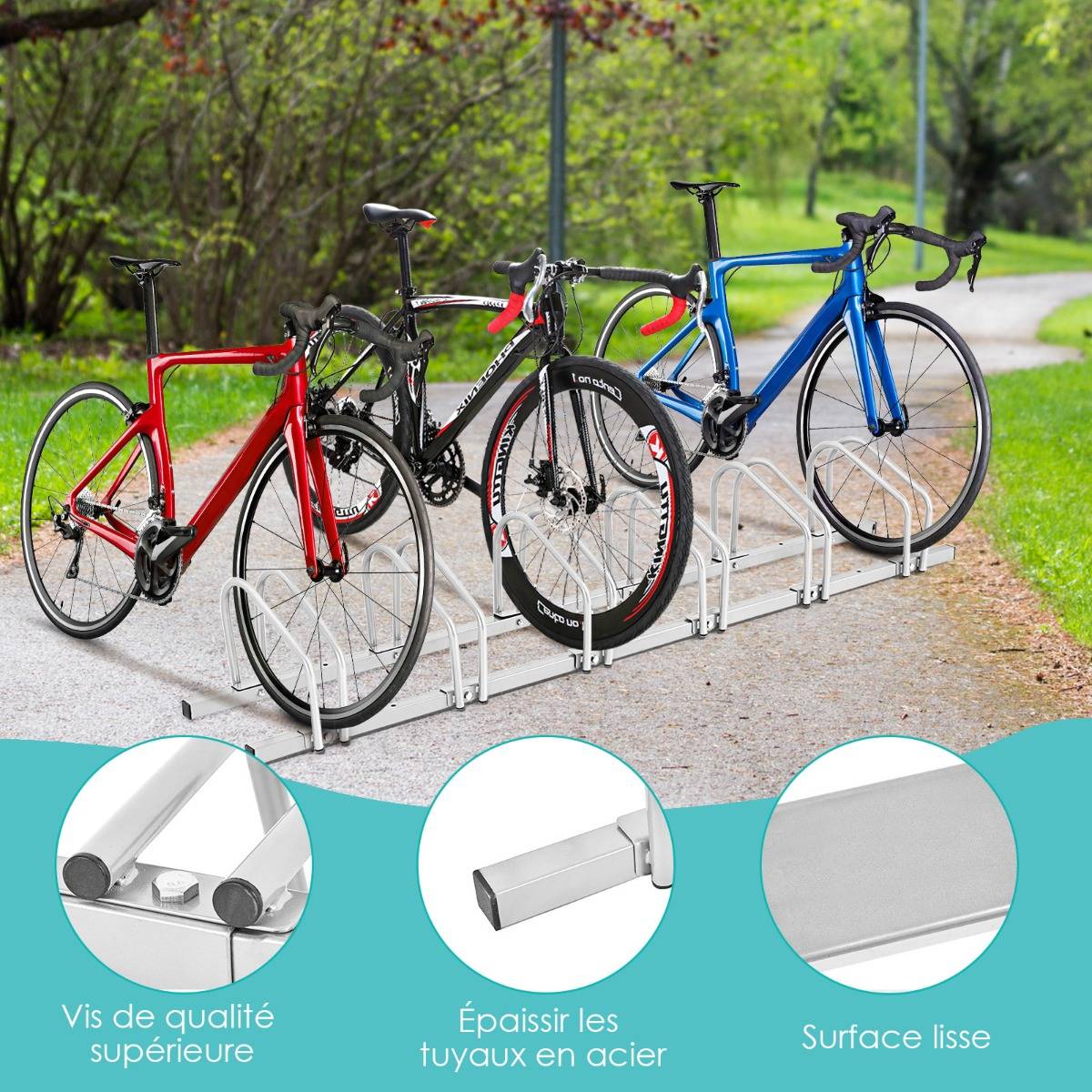 Maison Chic - Râtelier pour 6 Vélo en Acier Revêtu Fixation au Sol ou au Mur pour Extérieur et Intérieur 180 x 32,5 x 26CM Argent - Image 6