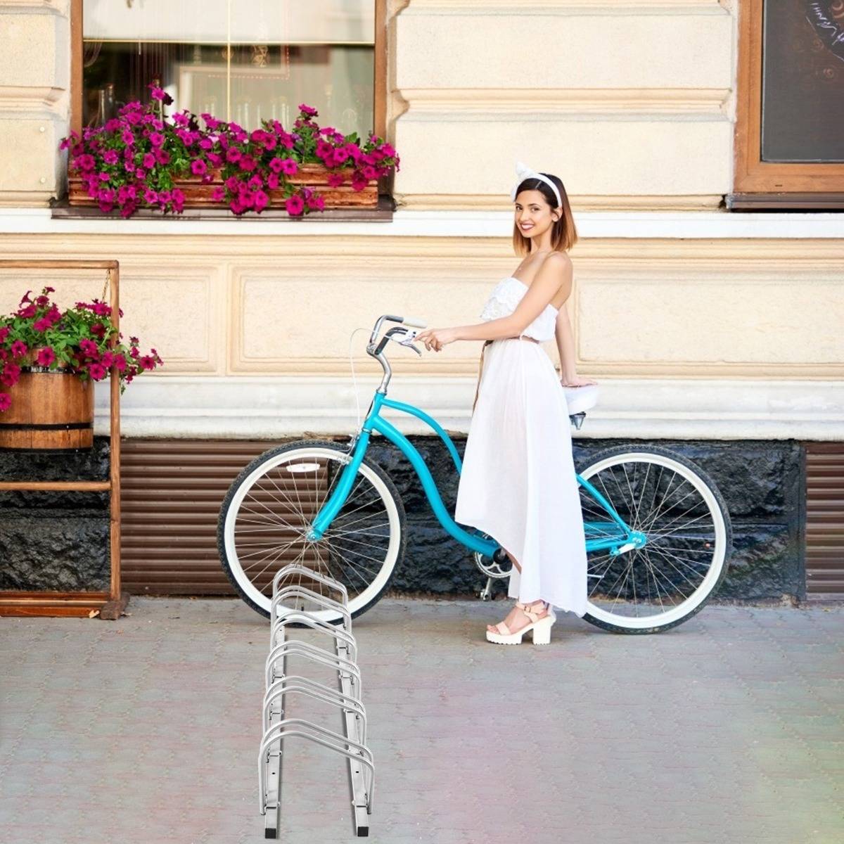 Maison Chic - Râtelier pour 6 Vélo en Acier Revêtu Fixation au Sol ou au Mur pour Extérieur et Intérieur 180 x 32,5 x 26CM Argent - Image 2